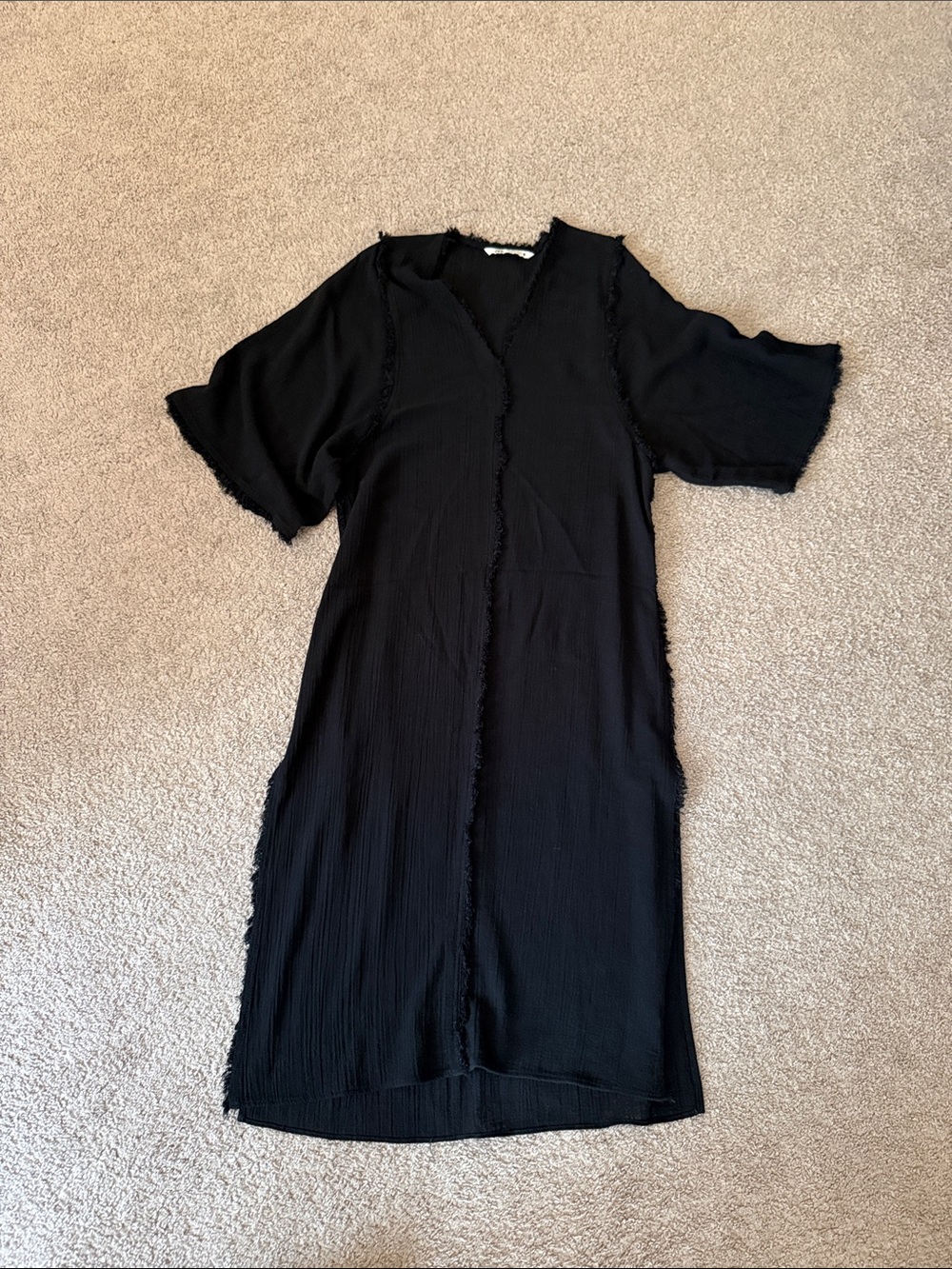 Black Midi Tunicwith Raw Edge Detail